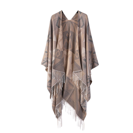 Poncho Chal Geométrico de Cachemira Gruesa con Borlas Versátil - Image 21
