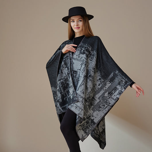 Poncho Chal Geométrico de Cachemira Gruesa con Borlas Versátil - Image 33