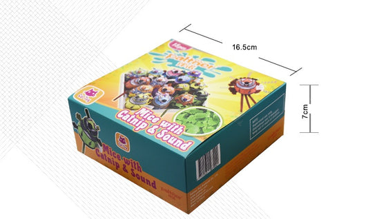 Fifteen colorful plush mouse cat toys with unique patterns and designs, some with bells, displayed in a white tray. - Image 9