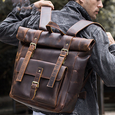 Mochila de Viaje en Cuero Crazy Horse para Hombre