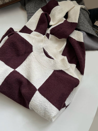 Suéter de Algodón Orgánico con Patrón Ajedrez y Combinación de Colores para Mujer - Image 11