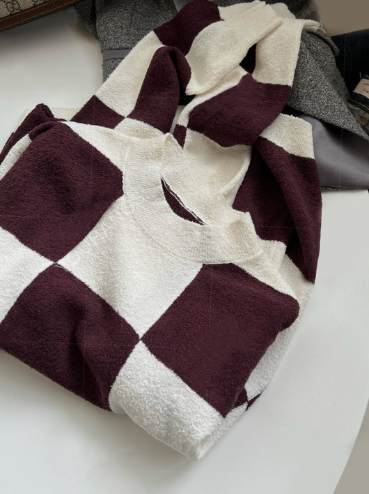Suéter de Algodón Orgánico con Patrón Ajedrez y Combinación de Colores para Mujer - Image 11