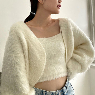 Conjunto de Dos Piezas: Cardigan Corto Tejido con Tirantes Versátil para Otoño e Invierno - Image 15