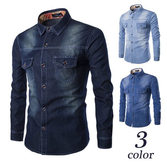 Camisa Vaquera Talla Grande Hombre Bolsillos Dobles Manga Larga Slim - Image 2