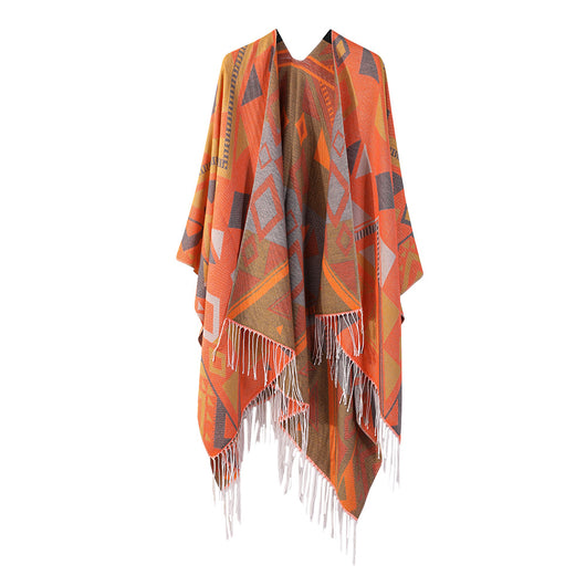Poncho Chal Geométrico de Cachemira Gruesa con Borlas Versátil - Image 37