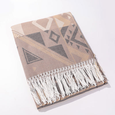 Poncho Chal Geométrico de Cachemira Gruesa con Borlas Versátil - Image 39