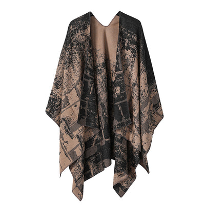 Poncho Chal Geométrico de Cachemira Gruesa con Borlas Versátil - Image 44