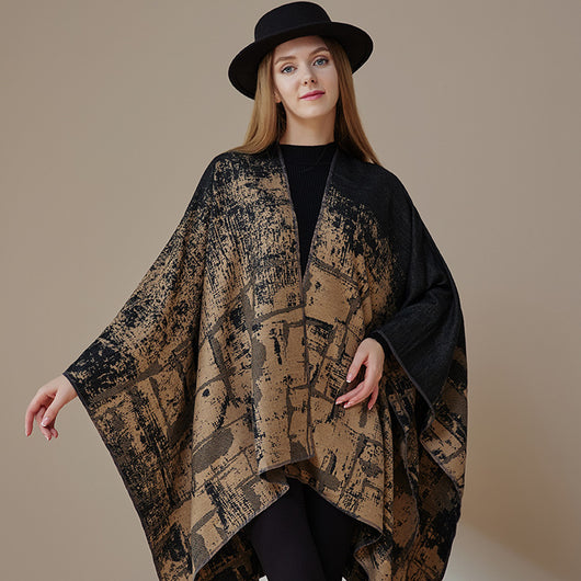 Poncho Chal Geométrico de Cachemira Gruesa con Borlas Versátil - Image 48