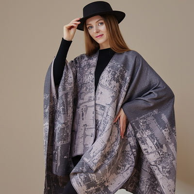 Poncho Chal Geométrico de Cachemira Gruesa con Borlas Versátil - Image 49