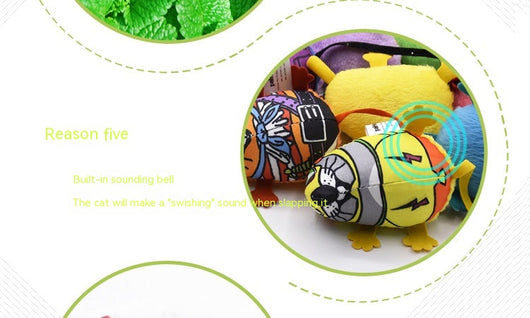 Fifteen colorful plush mouse cat toys with unique patterns and designs, some with bells, displayed in a white tray. - Image 23