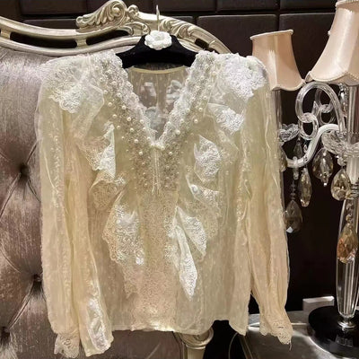 Blusa Artesanal de Encaje Multicapa con Perlas - Colección Primera Historia - Image 28