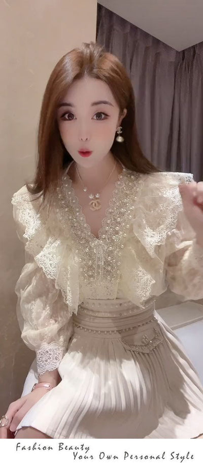 Blusa Artesanal de Encaje Multicapa con Perlas - Colección Primera Historia - Image 29