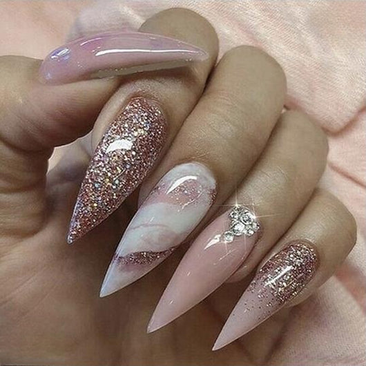 Uñas Postizas Degradado Floral con Efecto Espejo Electroplatado - Image 44