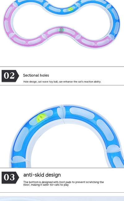 Pink and white circular cat track toy with an orange ball inside a smaller track for pet amusement. - Image 9