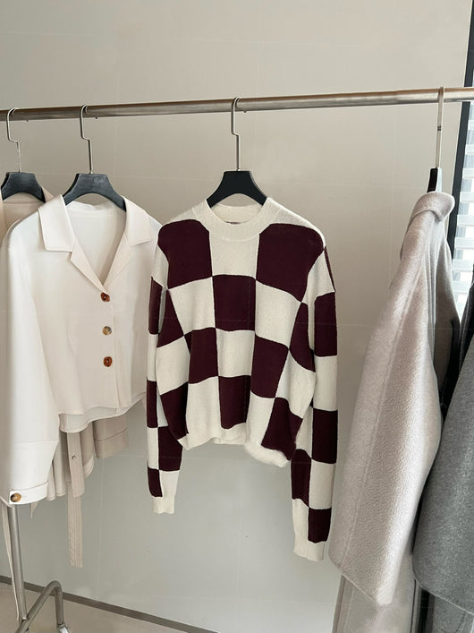 Suéter de Algodón Orgánico con Patrón Ajedrez y Combinación de Colores para Mujer - Image 17