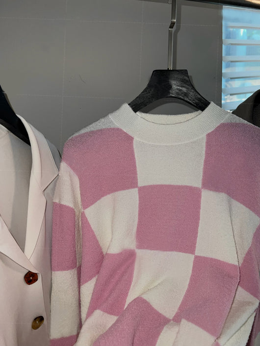 Suéter de Algodón Orgánico con Patrón Ajedrez y Combinación de Colores para Mujer - Image 20