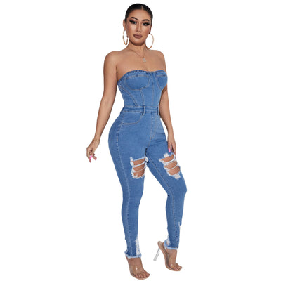 Mono Enterizo Denim Slim Fit con Escote Tubo - Image 10