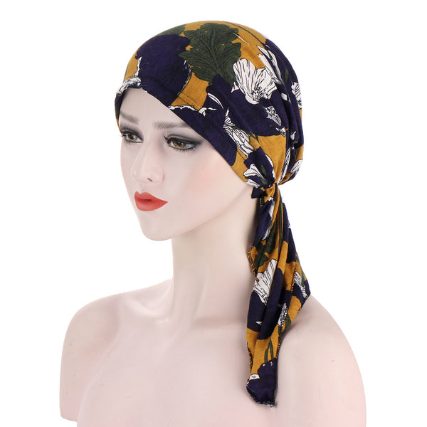 Pañuelo Floral Curvo con Dos Colas para la Cabeza