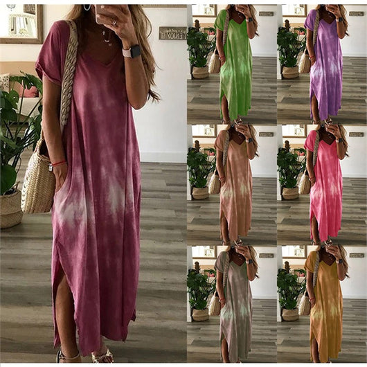 Vestido Largo Tie-Dye con Escote V y Bolsillo - Image 12