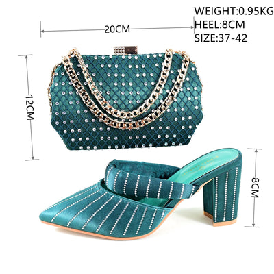 Zapatos de Tacón Verde Grueso 8CM Punta Afilada - Bolso Multiuso Elegante para Diario, Fiesta y Cena - Image 19