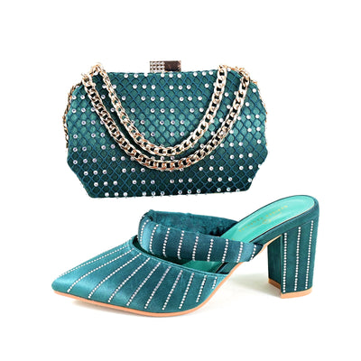 Zapatos de Tacón Verde Grueso 8CM Punta Afilada - Bolso Multiuso Elegante para Diario, Fiesta y Cena - Image 22