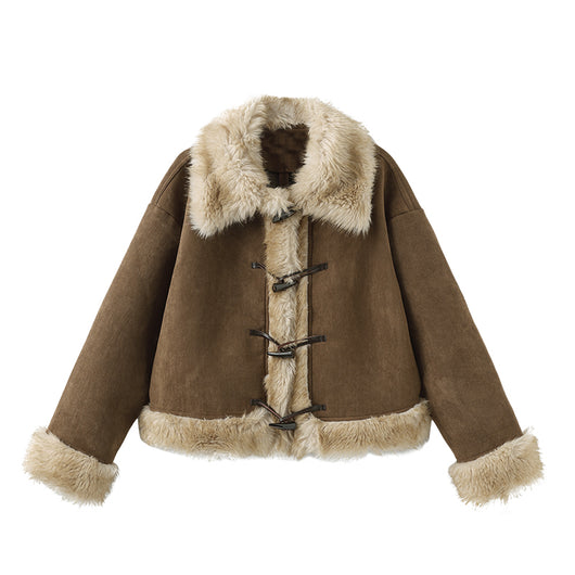 Abrigo de Ante Suave para Mujer - Corte Holgado con Solapas, Otoño e Invierno - Image 13