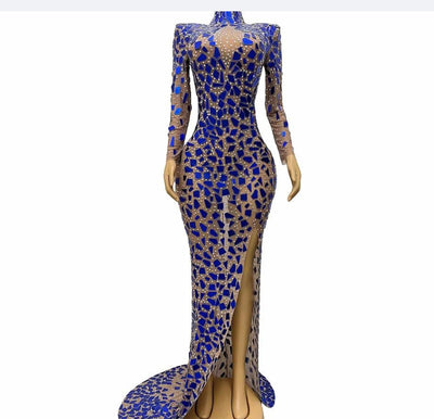 Vestido Elegante Cuello Alto Azul para Banquete y Eventos Formales - Image 3