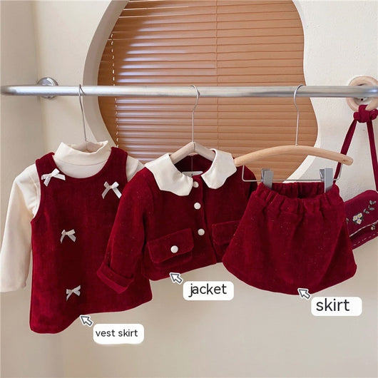 Falda Abrigo de Tirantes con Forro Polar para Niña - Diseño Rojo Elegante Año Nuevo - Image 7