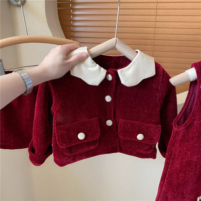Falda Abrigo de Tirantes con Forro Polar para Niña - Diseño Rojo Elegante Año Nuevo - Image 14