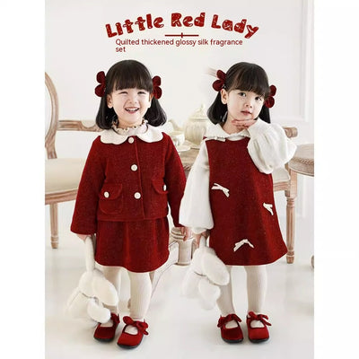 Falda Abrigo de Tirantes con Forro Polar para Niña - Diseño Rojo Elegante Año Nuevo - Image 15