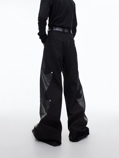 Pantalones de Patchwork en Cuero con Remaches Flame - Image 9