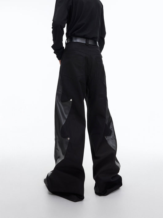 Pantalones de Patchwork en Cuero con Remaches Flame - Image 9