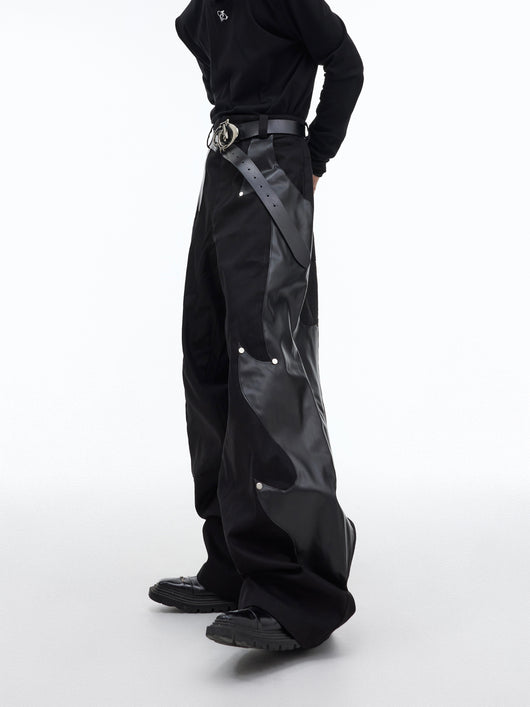 Pantalones de Patchwork en Cuero con Remaches Flame - Image 11