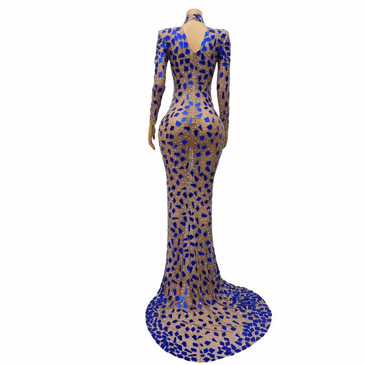 Vestido Elegante Cuello Alto Azul para Banquete y Eventos Formales - Image 14