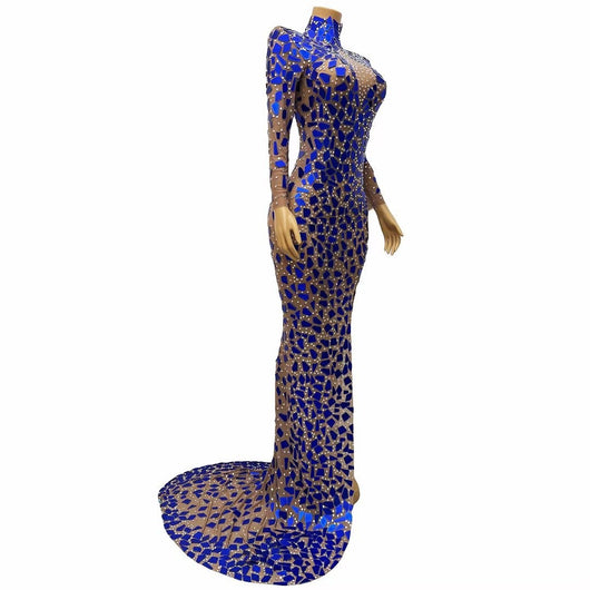 Vestido Elegante Cuello Alto Azul para Banquete y Eventos Formales - Image 18