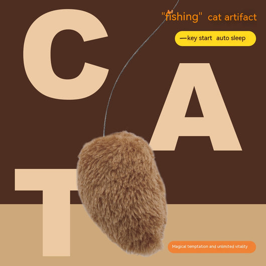 Smart cat teaser toy shaped like a brown squirrel with a plush tail, featuring USB charging and automatic movement, shown on its product box. - Image 6