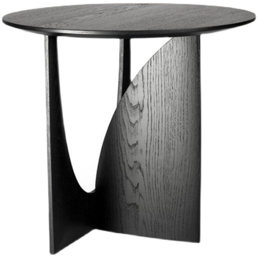 Mesa Auxiliar Redonda de Madera Maciza Diseño Geométrico Negro - Image 8