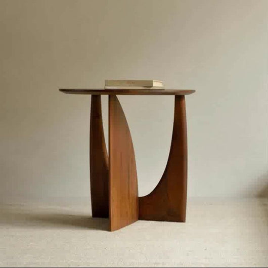 Mesa Auxiliar Redonda de Madera Maciza Diseño Geométrico Negro - Image 9