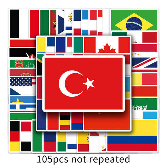 105 waterproof flag graffiti stickers, featuring various national flags like Turkey, Brazil, Canada, and USA. - Image 7