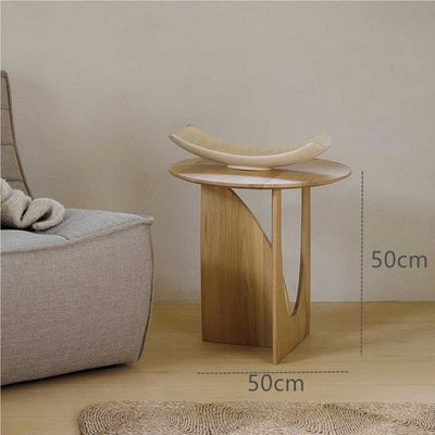 Mesa Auxiliar Redonda de Madera Maciza Diseño Geométrico Negro - Image 14