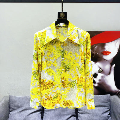 Camisa Hawaiana Amarilla Suelta con Hombreras Acolchadas para Hombre - Image 7