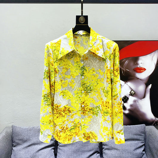 Camisa Hawaiana Amarilla Suelta con Hombreras Acolchadas para Hombre - Image 7