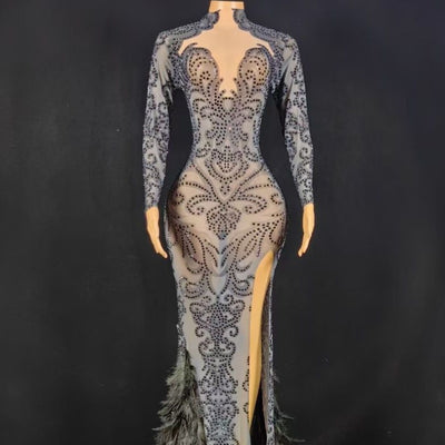 Jumpsuit Largo de Fiesta con Cuentas y Plumas para Mujer - Image 14