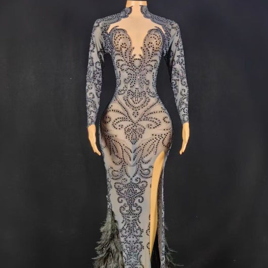 Jumpsuit Largo de Fiesta con Cuentas y Plumas para Mujer - Image 20