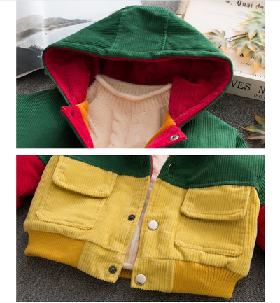 Abrigo infantil de terciopelo acolchado a rayas con combinación de colores - Image 5