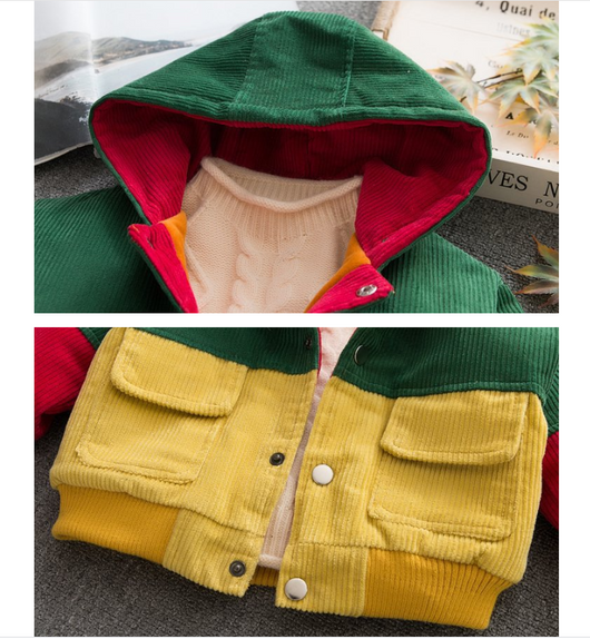 Abrigo infantil de terciopelo acolchado a rayas con combinación de colores - Image 5