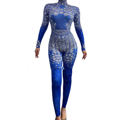 Jumpsuit Largo Azul con Estampado de Diamantes para Mujer - Image 15