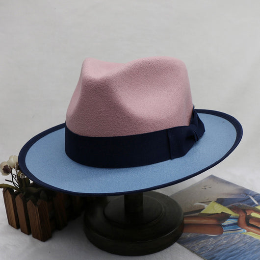 Sombrero Fedora Hombre Patchwork Bicolor - Gorra de Fieltro Elegante - Image 9