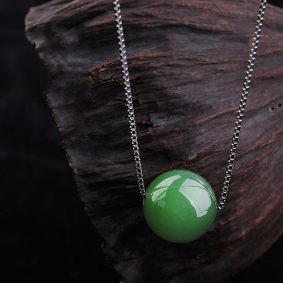 Collar de Jade Hetian Natural con Cuentas de la Suerte y Plata - Image 14