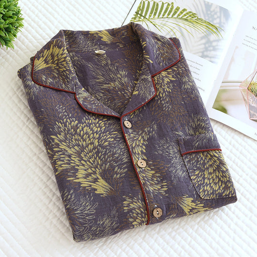 Pijama de Algodón Teñido Invierno para Parejas - Manga Larga Versátil - Image 33